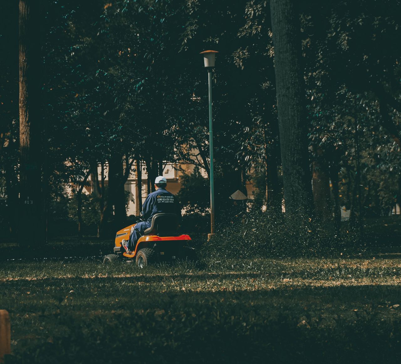 Lawn mowing in progress
